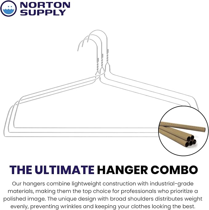 Norton Supply Heavy Duty Wire Clothes Hangers – Galvanized Steel Hangers 10.5" Gauge for Men, Women, Suits, Coats, Pants, Shirts, Dresses, Skirts and Drapes - Hanging Hooks for Closet, Cabinet