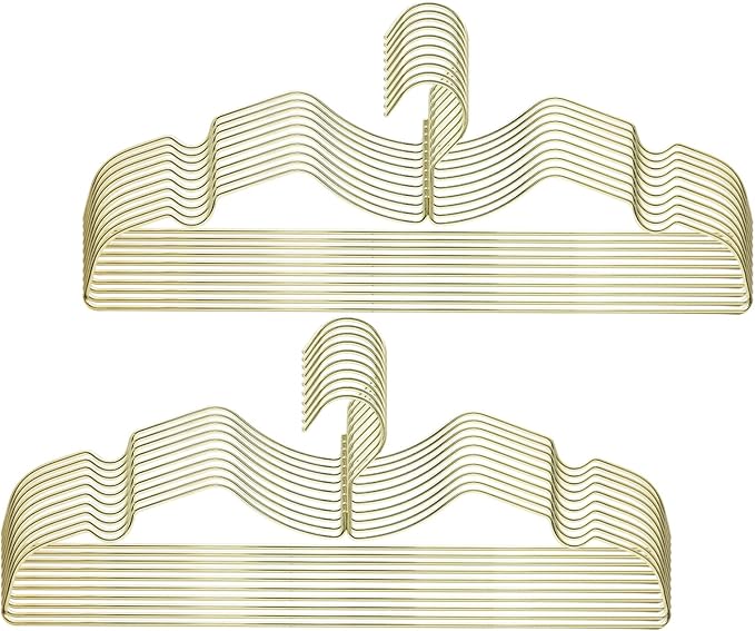 Metal Clothes Hanger, Ultra Slim & Short Neck Hanger,Space Saving Durable Non-Slip Felt Hangers, Closet Organizer (Gold)