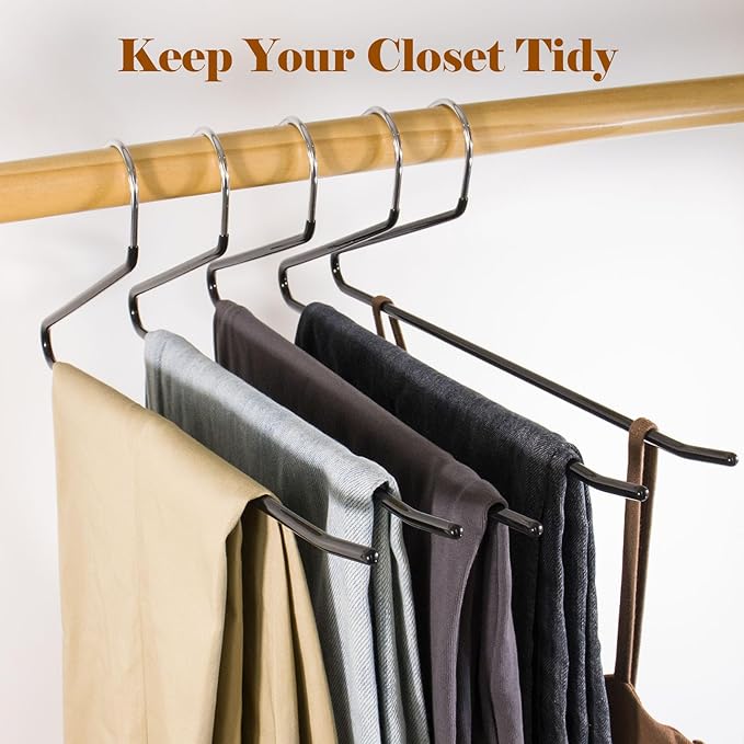 Open Ended Pants Hangers,30-Pack Clothes Hangers Space Saving, Non-Slip Black Metal Hangers, Space Saving Design for Jeans,Slacks,Scarf (Black)