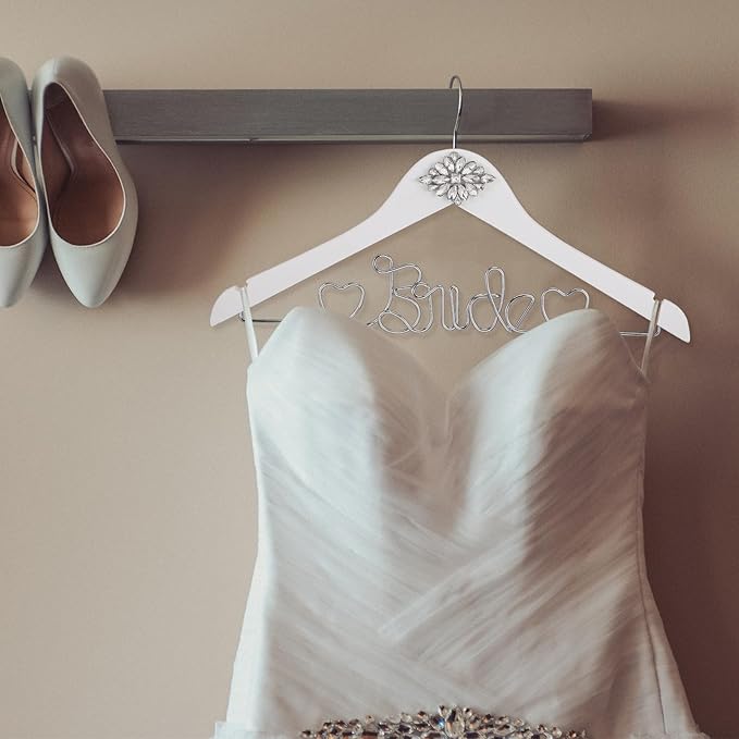 Honeydak Mrs. Wedding Dress Hanger for Bride to Be,Elegant Bridal Hanger for Brides Gowns, Bridal Party Shower Gift,Wedding Gift(White,Rhinestone)
