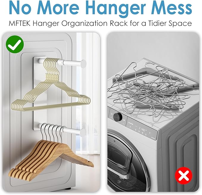 MFTEK Hanger Organizer Stacker, Magnetic Hanger Holder, Extendable Hangers Storage Rack for Washing Machine Closet Laundry Room Organization, Metal Stand Rack for Adult Kids Velvet Hangers (White)