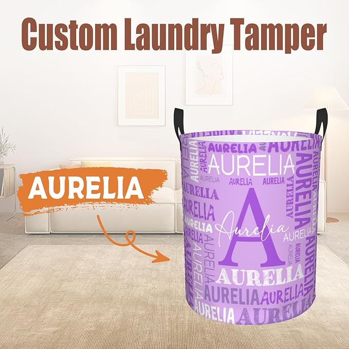 Custom Name Laundry Hamper, Personalized Laundry Basket with Name for Baby Boys Girls, Customized Collapsible Dirty Clothes Hamper Storage with Handles for Bedroom Bathroom Dorm Room Decor