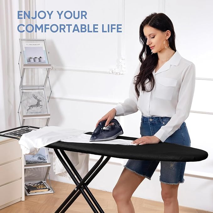 Full Size Ironing Board 15" X 47" with Heat Resistant Cover and Thicken Felt Pad, Safety Iron Rest, Heavy Duty,Anti-Skid Feet, Height Adjustable