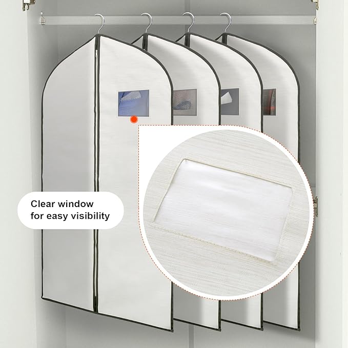 Fabric Garment Bag Suit Bag 40 x 24" Greyish White Suit Bag Hanging Storage Bag with Viewing Window and Zipper for Storage Cotton Clothes Fur Coat or Suit Jacket,QY-FCT01