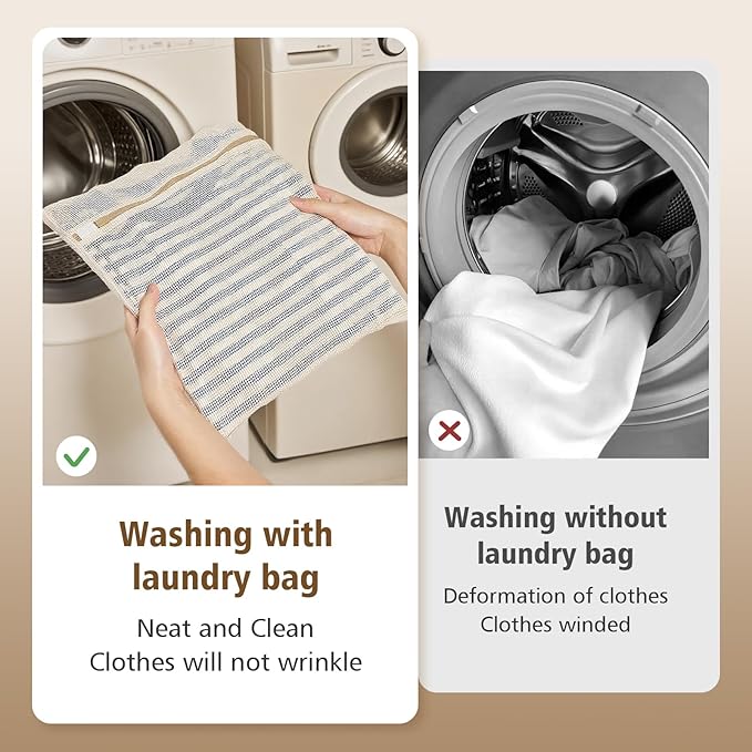HEAVYWOOD 4-Piece Cotton Mesh Landry Bag Organic Wash Bag for Washing Machine Lingerie Bags for Washing Delicates with Sturdy Anti-Rust Zipper Clothes Washing Bag (4Bags)