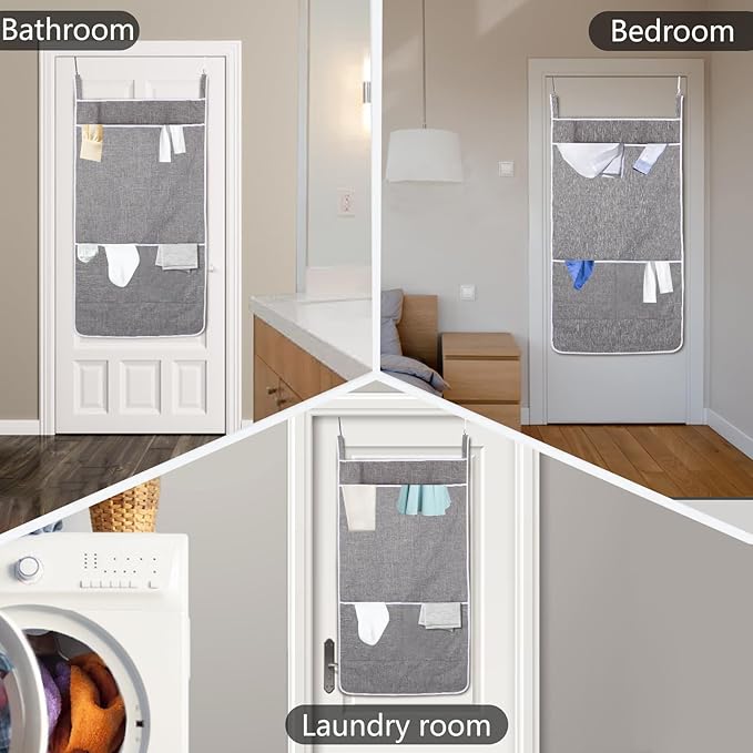 XL Hanging Laundry Hamper Bag, Door Hanging Hamper with Front Pocket Dirty Clothes Hanging Laundry Bag Large Size 36X22 inch, Over Door Hamper