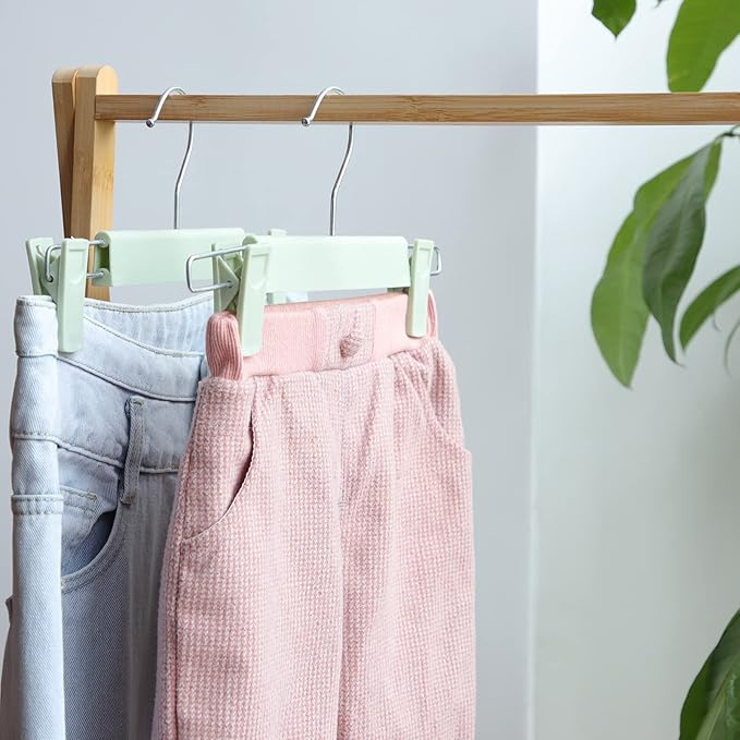 Pants Hangers with Clips Skirt Hangers for Women Plastic Clip Hanger for Pants Clothes Hanger (50pack, Green)