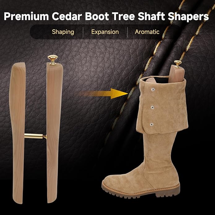 Cedar Boot Tree Shaft Shaper, 14 Inch Wooden Inserts for Men & Women’s Boots, Tall Boot Inserts Shape Holders