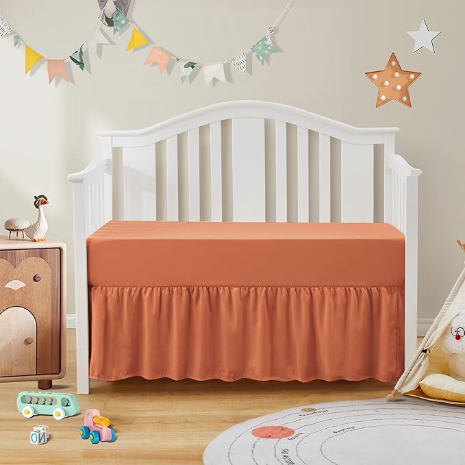 SiinvdaBZX 2-Piece Set Ruffled Crib Skirt & Soft Microfiber Fitted Crib Sheet, 52"x28" + Adjustable Elastic 14" Drop, Fit for Baby Standard Crib & Nursery Toddler Bedding (Rust Orange)