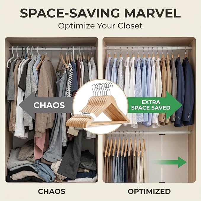 30 Pack Plastic Hangers | Durable Heavy Duty Thin Wood-Like Hanger| Non Slip with 360° Rotatable Anti Rust Hook | Heavy Duty Hangers for Closet, Shirt, Suit, Coat, Pants, Clothes