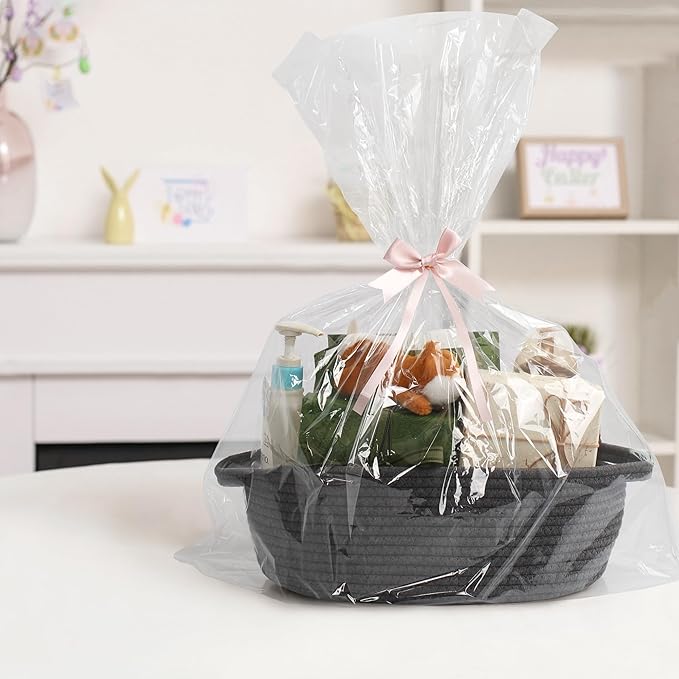 Small Rope Basket, Baskets for Gifts Empty, Cute Woven Basket for Dog Toy, Cat Toy Bin Box, Wicker Organizing Basket for Book, Baby Diaper, Towels, Snack, 13” x 9” x 5”, Dark Gray