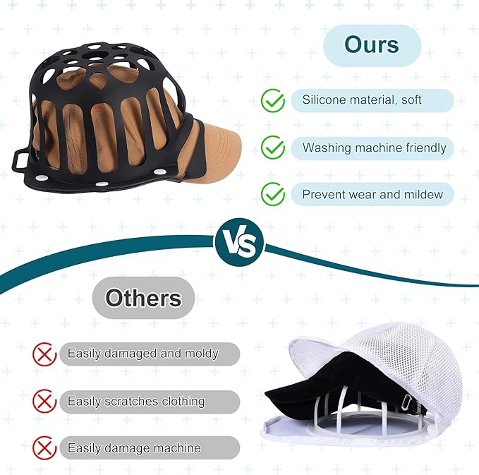 OCR Silicone Hat Washer Cage for Baseball Caps - Gentle Washing, Durable & Reusable Hat Cleaner for Flat & Curved Hats, Fits Most Sizes, Easy-to-Use Washing Machine Tool (Black)