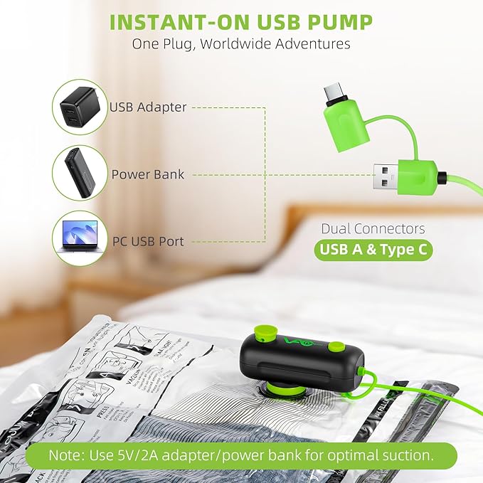 Vacuum Bags for Travel - USB Electric Pump, 15 Pack Carry-on Size Vacuum Seal Bags for Clothing - Space Saver Vacuum Storage Bags for Luggage, Travel Essentials.