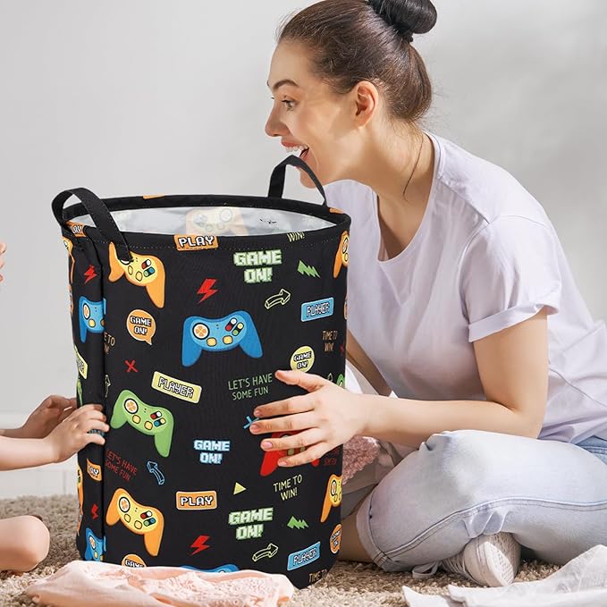 Zhehao 2 Pcs Gamer Laundry Basket Boys Kids Laundry Hamper Gamer Room Decor Gaming Storage Basket Hamper Clothes Organizer Nursery Toy Storage Bin for Easter Gifts Bedroom Bathroom Decoration(Classic)