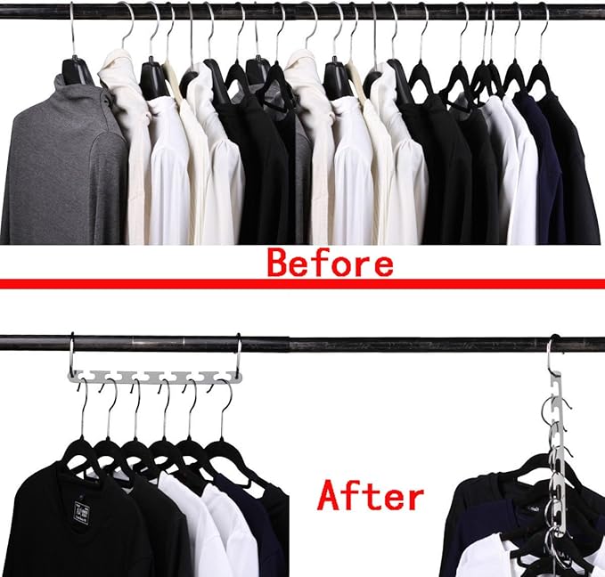 CBTONE 6 Pack Closet Space Saving Hangers, Multi-Purpose Metal Magic Cascading Hangers With Updated Hook Design for Organizing Wardrobe Clothing
