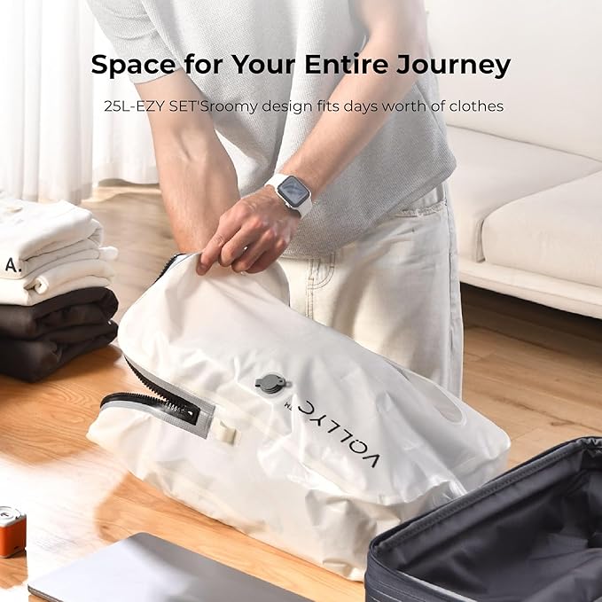 25L Waterproof Travel Vacuum Bags with Pump, Tear-Resistant Design,Lightweight Compression Storage, Durable Vacuum Seal Bags for Clothing Travel Luggage, Camping, Hiking & Road Trips