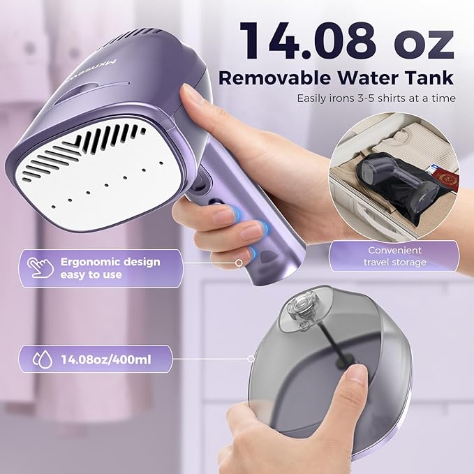 Vacuum Steamer for Clothes, 3500Pa Suction Handheld Clothes Steamer,Multiple mode adjustment，Portable Travel Steamers for Clothes, Steaming & Ironing 2 in 1，400ml Water Tank (for 110-120V)