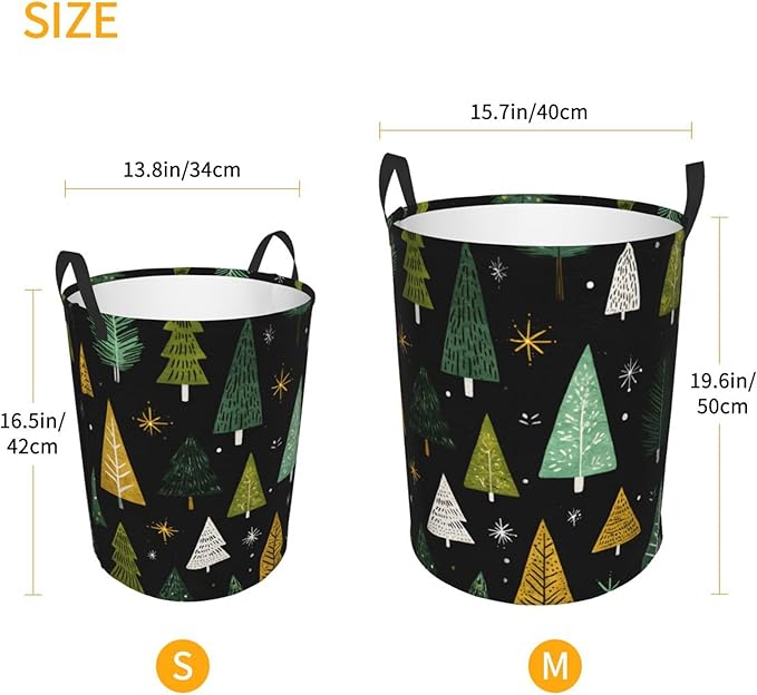Christmas Tree Pattern Laundry Hamper, Collapsible Storage Basket with Handles for Clothes, Bedroom, Bathroom 19.6 x15.7 Inch