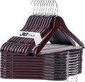 HOUSE DAY Cherry Wooden Hangers 30 Pack, Solid Wood Hanger with Non Slip Pant Bar, Heavy Duty Wooden Coat Hanger for Closet, Smooth Finish Wood Clothes Hangers for Shirts, Suits, Jackets, Dress