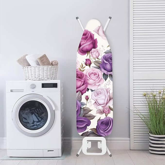 Iron Board Cover Standard Size,Floral Ironing Board Cover,Iron Cover for Ironing Board,Ironing Board Cover,Rose Print Purple Medium