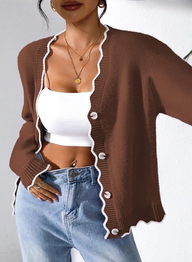 Pink Queen Fuzzy Sweater Cardigan for Women 2025 Fashion Long Sleeve Flower Outerwear Button Down Open Front Cardigan Coat