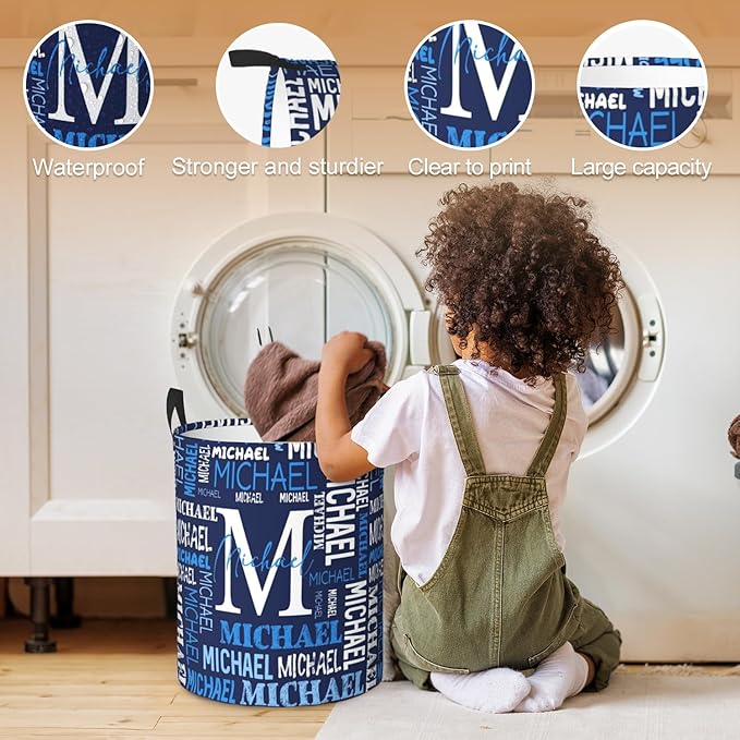 Custom Name Laundry Hamper, Personalized Laundry Basket with Name for Baby Boys Girls, Customized Collapsible Dirty Clothes Hamper Storage with Handles for Bedroom Bathroom Dorm Room Decor