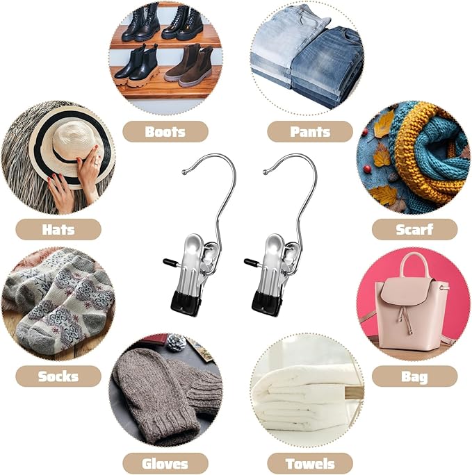 60pcs Hanger Clips Pants Hangers with Clip,Heavy Duty Legging Organizer for Closet Hanging Space Saving Metal Yoga Pants Hangers for Jeans,Shorts,Skirts,Hats