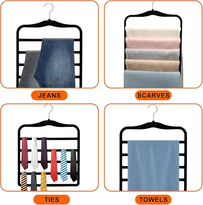 Closet Organizers and Storage,5 Pack Pants Hangers Space Saving,Velvet Hangers, Dorm Room Essentials for College Students Girls Boys Guys,Non Slip Organization and Storage Scarf Jeans Hangers