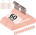 VECELO Premium Velvet Clothes Hangers Suit Heavy Duty (60 Pack)-Non Slip & Space-Saving with 8 Finger Clips & Tie Rack Excellent for Men and Women,Light Pink