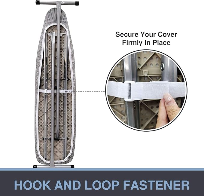 Ironing Board Cover and Pad, Standard Size 15x54, Thick Padding, Elastic Edge, Silicone Coated, Resist Scorching, Adjustable Fastener, Heavy Duty Padded Iron Board Covers (Grey)