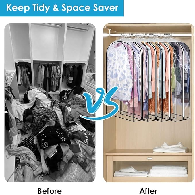 40" Clear Garment Bags for Hanging Clothes, Garment Bags for Storage with Smooth Side Zipper 10" Gusseted Waterproof Garment Bag for Shirts, Coats, Dresses, Suits,4 Pack