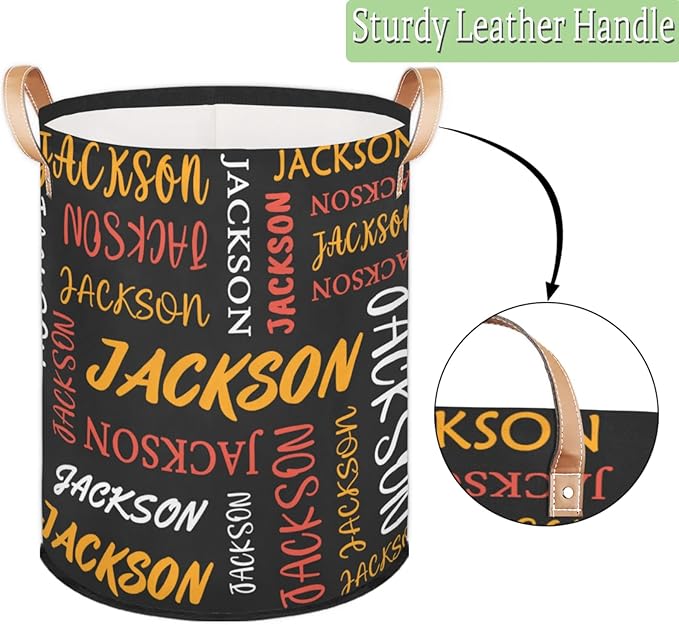 Custom Name Large Laundry-Basket for Kids-Boys-Girls, Personalized Foldable Waterproof Laundry Hamper Dirty Clothes Toys Storage Bin with Handles,Black 2