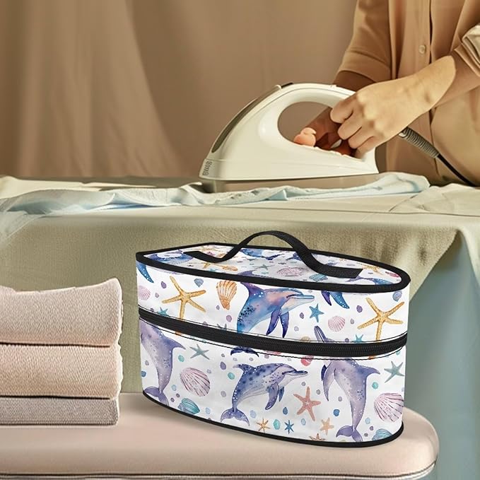 Rchsmod Dolphin Starfish Scallop Print Steam Iron Case Protective Travel Steamer Storage Bag with Handle Lightweight Iron Carrier Bag Iron Accessories, Case Only