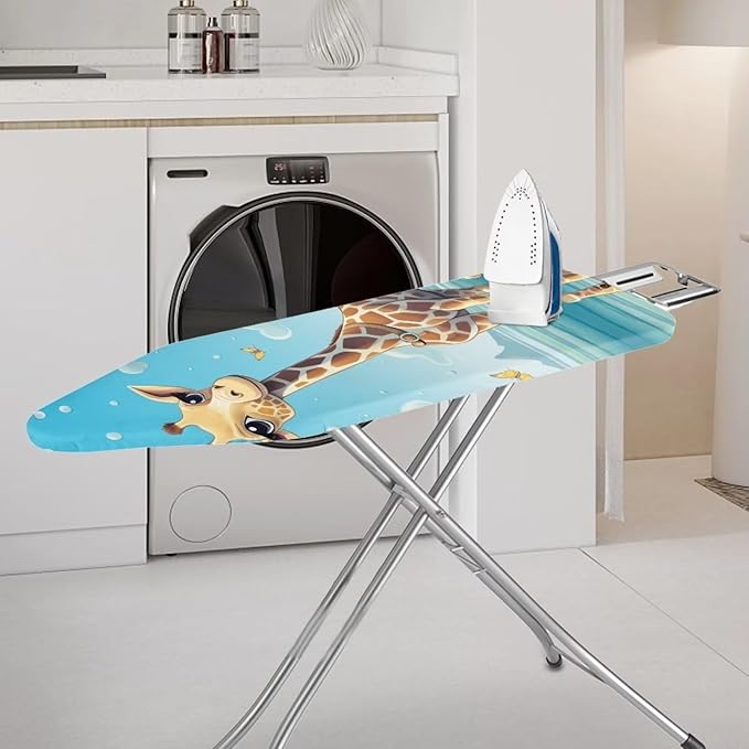Flashideas Cute Giraffe Ironing Board Cover and Pad Standard Size Ironing Board Cover and Pad Ventilate Extra Wide Ironing Pad for Table Modern Design