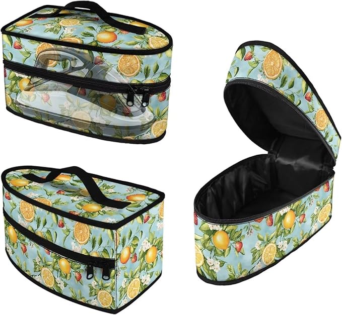 Lemon Strawberry Iron Portable Storage Bag for Travel Fade Resistant Flower Protective Carrying Compatible with Full-Size Iron with Handle Zippered Bag,Case Only