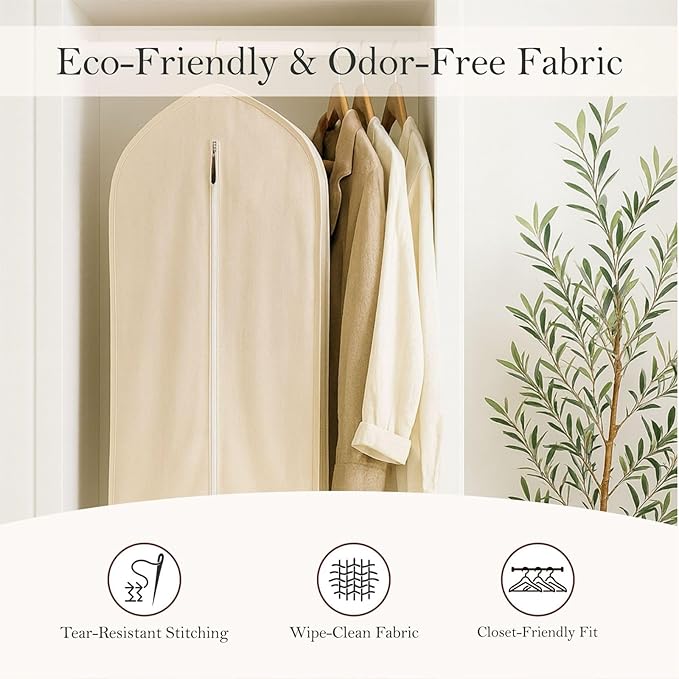 100% Cotton Garment Bag | Long | Breathable Garment Bags for Hanging Clothes | Garment Storage Bag for Long Dresses & Coats Storage | Pack of 1 (62 Inch)