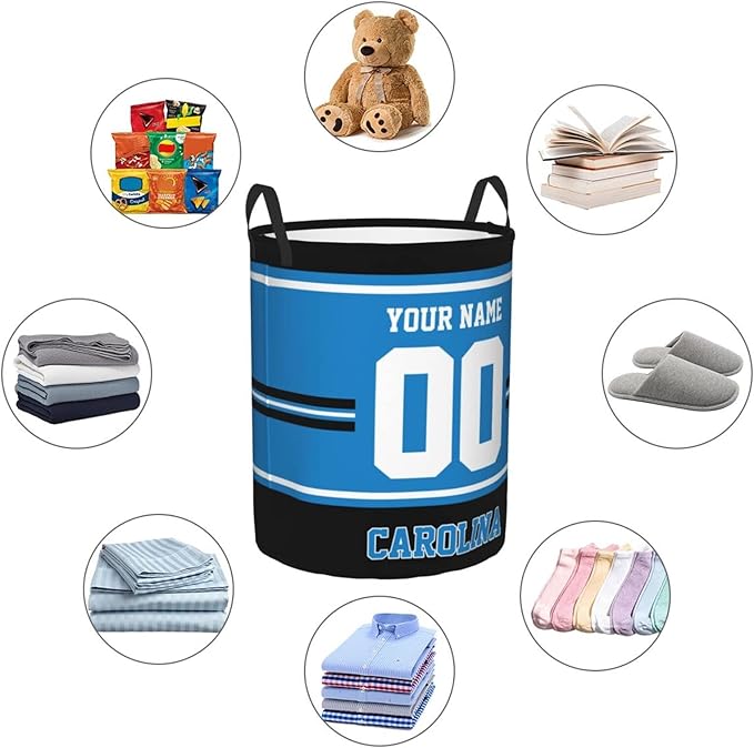 Custom Carolina Laundry Hamper Personalized Laundry Basket Customized Name And Number Collapsible Storage Basket for Bedroom Bathroom Living Room Gifts