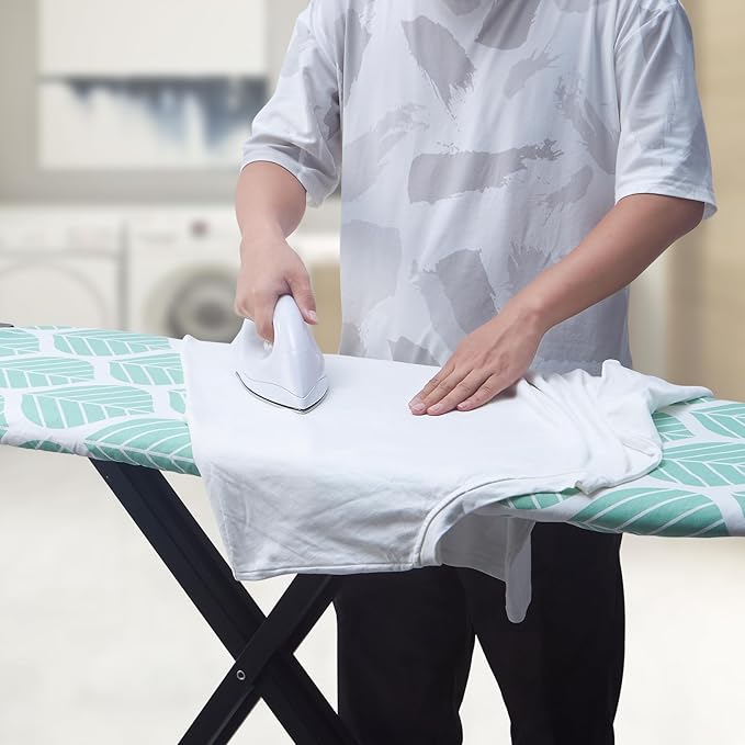 Seiritex Ironing Board Cover and Pad, Standard Size 15 x 54, Thick Padding with Elasticized Edges, Heat Reflective with Hook and Loop Fasteners, 3 Layers Iron Board Cover (Green Leaf)