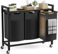 NEWBULIG Rolling Laundry Hamper with Removable Pull-Out Bag, Freestanding Clothes Basket Organizer with Wheels for Bathroom & Bedroom, 3 × 10.8 Gal (123L) - Rustic Brown & Black