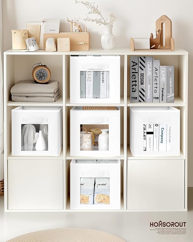 Storage Cube 11 Inch - Cube Storage Bins with Window, Closet Storage Baskets with Handle, Fabric Bins for Closet, Shelves, Toys, Clothes, Set of 8, White