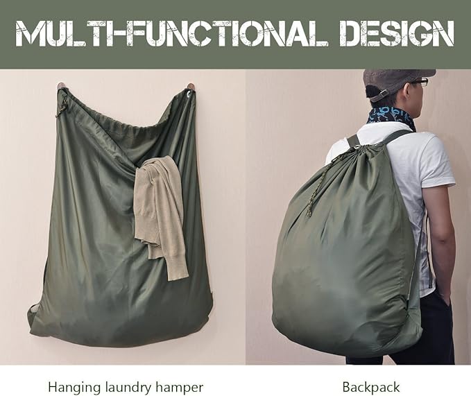 iwill CREATE PRO Laundry Backpack with Adjustable Shoulder Straps, Drawstring Laundry Storage Bags for in Launderettes, laundromat, College Dorm Room, Black