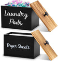 Dandat 2 Pcs Wood Rustic Laundry Dryer Sheet Holder Pod Container with Lid 8.7 x 6.3 x 6.4 Inch Laundry Pod Holder 7.3 x 3.7 x 5 Inch Dryer Sheet Dispenser Wooden Box Container(Black)