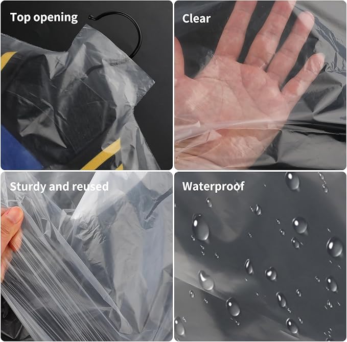 50 Pack Clear Garment Bags Dry Cleaning Bags for Hanging Clothes, 35.4 x 23.6 Inch Plastic Dry Cleaner Bags, Transparent Clothes Covers Dust-Proof Protector Garment Bag for Closet Storage and Laundry