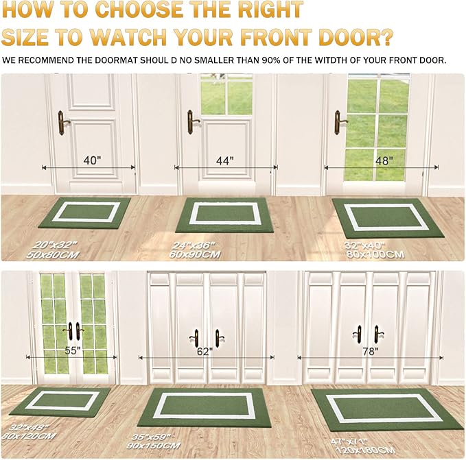 OLANLY Indoor Door Mat, 30x17, Non-Slip Absorbent Resist Dirt Entrance Mat, Washable Low-Profile Inside Entry Doormats for Entryway, Green