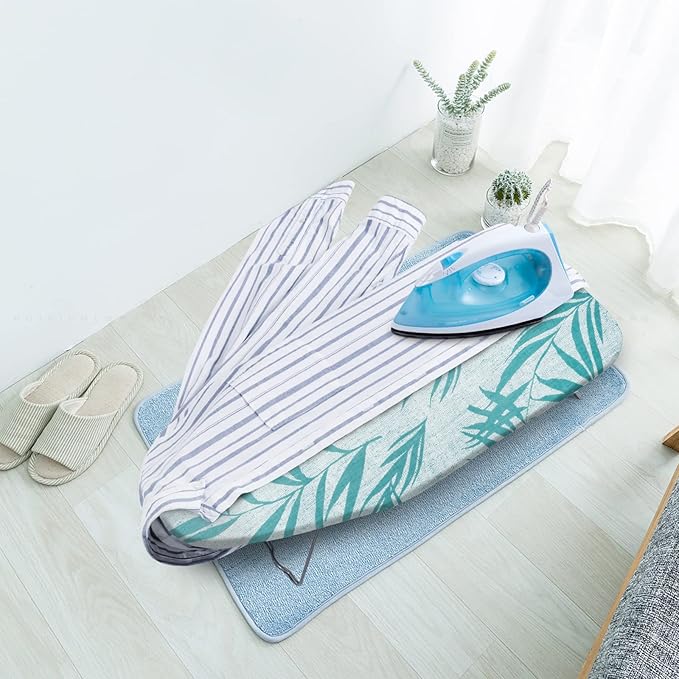 Small Ironing Board Cover Scorch Resistant, Cotton Iron Cover with Padding Heat Reflective Heavy Duty Pad … (Green Leaves, 12.5"x32")