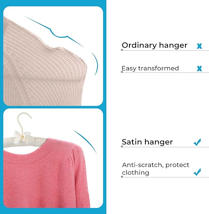 JS HANGER Padded Hanger for Sweaters - 17 Inch Extra Large Heavy Duty Satin Covered Coat Hangers No Shoulder Bump for Women Clothes, Sweaters, Dresses, Clothing, Weddings, Lingerie Pack of 10, Ivory