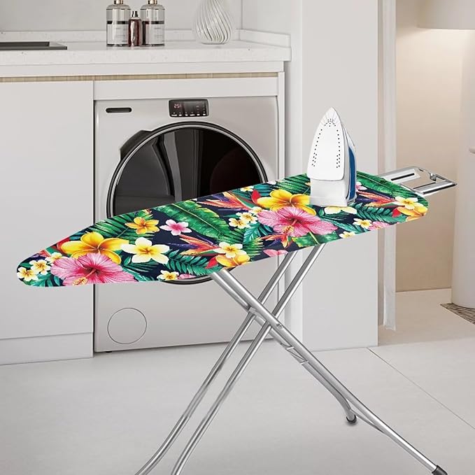 Tropical Flower Non Stick Scorch and Stain Resistant Cover Fits 15" x 54" Ironing Boards Heat Reflective Easy-Fit Ironing Board Cover Adjustable Fastener Straps