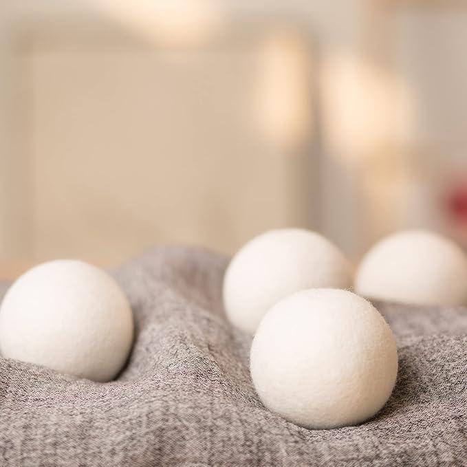 Wool Dryer Balls-Pack of 6,Premium Reusable New Zealand Natural Fabric Softener,Saves Drying Time, Handmade-Upgraded Version(Made of The Latest Shearing)-2.6 Inch