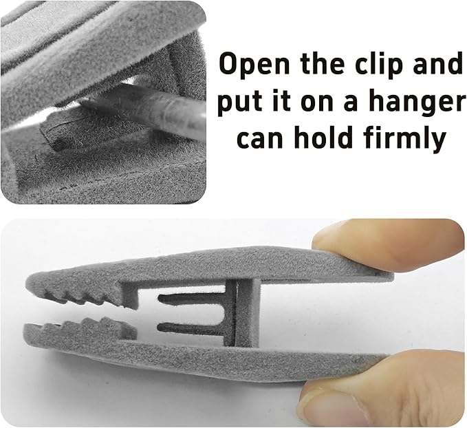 20PCS Velvet Hanger Clips, Non-Slip Velvet Clips Strong Finger Clips Clothes Clips Pants Hangers Clips, Gray