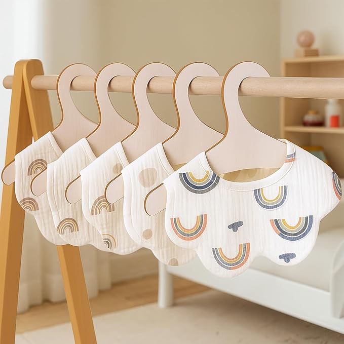 30 Pcs Baby Hangers, 9 x 4.7 Inch Baby Clothes Hangers Cute Non Slip Kids Wooden Hanger for Babies, Toddlers and Children's Coats, Dresses, Pants and Jackets (Wood Color)